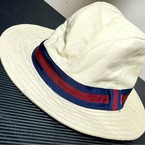 Supreme 2013 SS13 Cream Cap with Red and Blue Stripe crusher bucket hat
